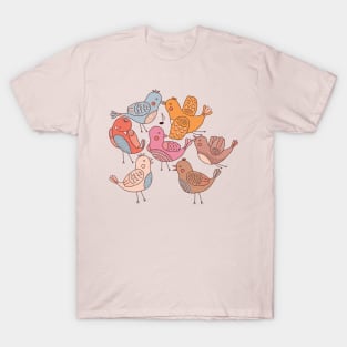 Sketch Cute Birds Colorful T-Shirt